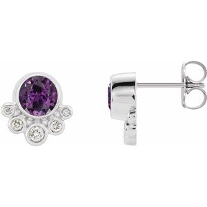 14K White Gold Lab-Grown Alexandrite & 1/8 CTW Natural Diamond Earrings