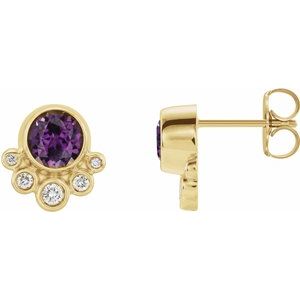14K Yellow Gold Lab-Grown Alexandrite & 1/8 CTW Natural Diamond Earrings