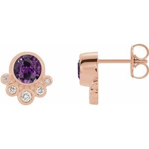 14K Rose Gold Lab-Grown Alexandrite & 1/8 CTW Natural Diamond Earrings