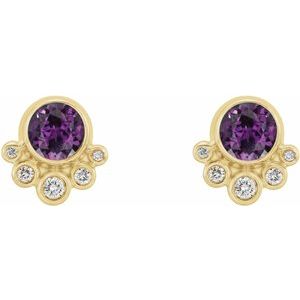 14K Yellow Gold Lab-Grown Alexandrite & 1/8 CTW Natural Diamond Earrings – image 2