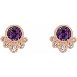 14K Rose Gold Lab-Grown Alexandrite & 1/8 CTW Natural Diamond Earrings – image 2