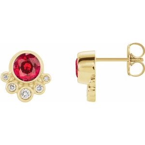 14K Yellow Gold Lab-Grown Ruby & 1/8 CTW Natural Diamond Earrings