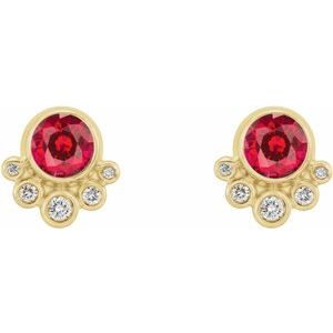 14K Yellow Gold Lab-Grown Ruby & 1/8 CTW Natural Diamond Earrings – image 2