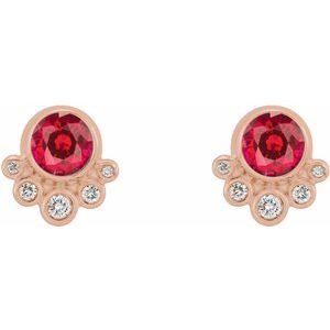 14K Rose Gold Lab-Grown Ruby & 1/8 CTW Natural Diamond Earrings