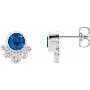 14K White Gold Lab-Grown Blue Sapphire & 1/8 CTW Natural Diamond Earrings