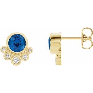 14K Yellow Gold Lab-Grown Blue Sapphire & 1/8 CTW Natural Diamond Earrings