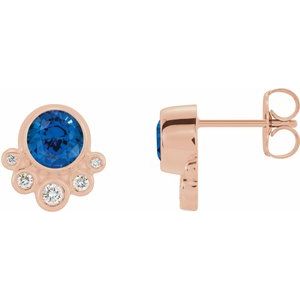 14K Rose Gold Lab-Grown Blue Sapphire & 1/8 CTW Natural Diamond Earrings
