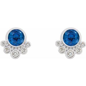 14K White Gold Lab-Grown Blue Sapphire & 1/8 CTW Natural Diamond Earrings – image 2