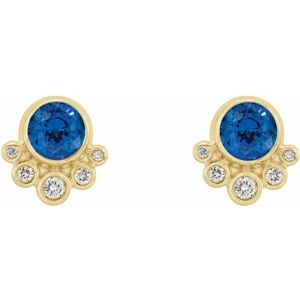 14K Yellow Gold Lab-Grown Blue Sapphire & 1/8 CTW Natural Diamond Earrings – image 2