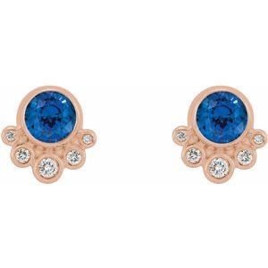 14K Rose Gold Lab-Grown Blue Sapphire & 1/8 CTW Natural Diamond Earrings – image 2