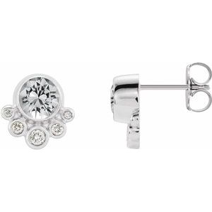 Platinum Natural White Sapphire & 1/8 CTW Natural Diamond Earrings