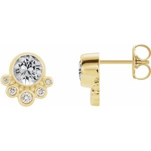14K Yellow Gold Natural White Sapphire & 1/8 CTW Natural Diamond Earrings