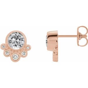 14K Rose Gold Natural White Sapphire & 1/8 CTW Natural Diamond Earrings