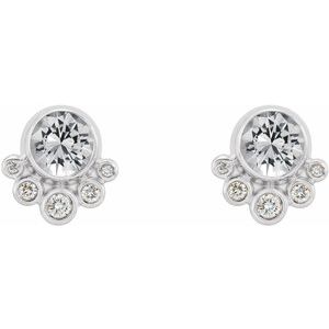 Platinum Natural White Sapphire & 1/8 CTW Natural Diamond Earrings – image 2