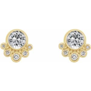 14K Yellow Gold Natural White Sapphire & 1/8 CTW Natural Diamond Earrings – image 2