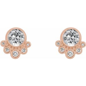 14K Rose Gold Natural White Sapphire & 1/8 CTW Natural Diamond Earrings