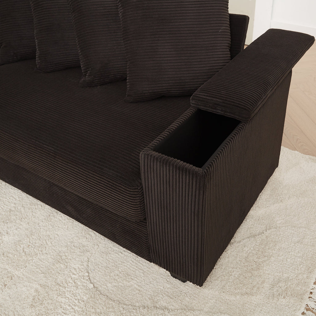 Luxe Oversized L Shaped Sofa with Chaise,Comfy Corduroy L Shaped Sectional Couches with 8 Pillows and Two Armrest storage space,Soft Fluffy Upholstered Sofa Bed for Living Room Apartment Bedroom