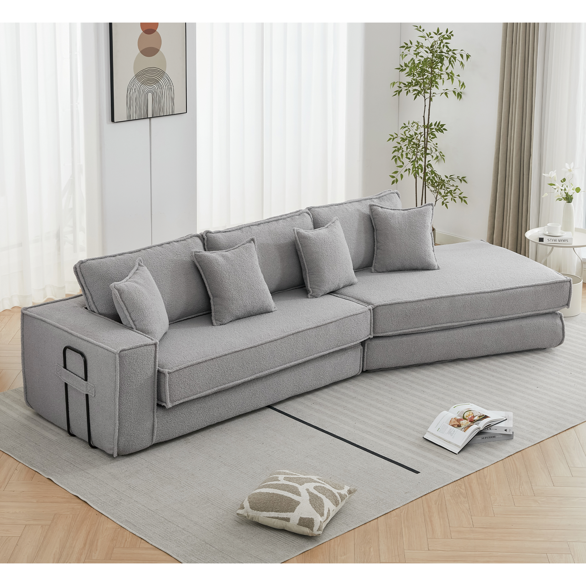 [NEW ARRIVED] [VIDEO PROVIDED]  Folding Convertible Out Sleeper Sofa Bed,2-in-1,  Combination Convertible Sofa,3 seat, Upholstered,Fold Out Floor Gaming Sofa Bed , Lamb Velvet Fabric,Living Room, Gray