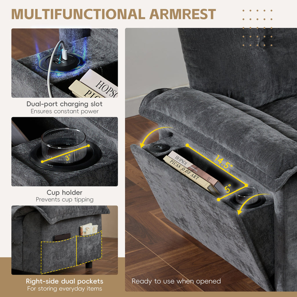 [VIDEO]104*60' Sectional Sofa, L-Shape with Multifunctional Armrest, Dual-Port Charging, Cup Holder, Side Storage Pockets, Movable Storage Ottoman, Unique Tufted Design, Soft Cushion, Chenille,3colors