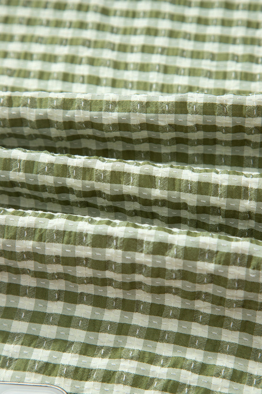 Gingham Plaid Colorblock Trim Split Neck Blouse