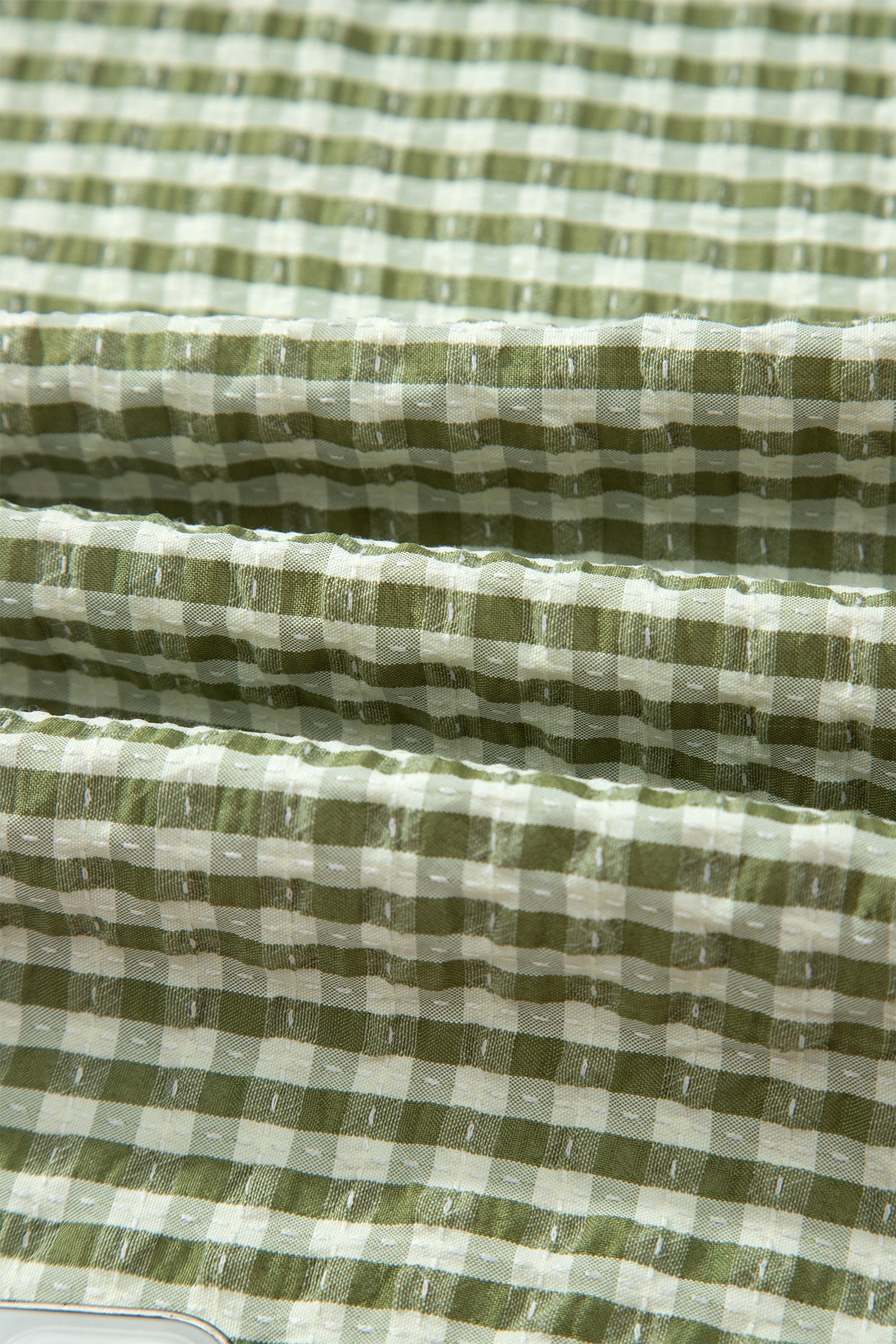 Gingham Plaid Colorblock Trim Split Neck Blouse