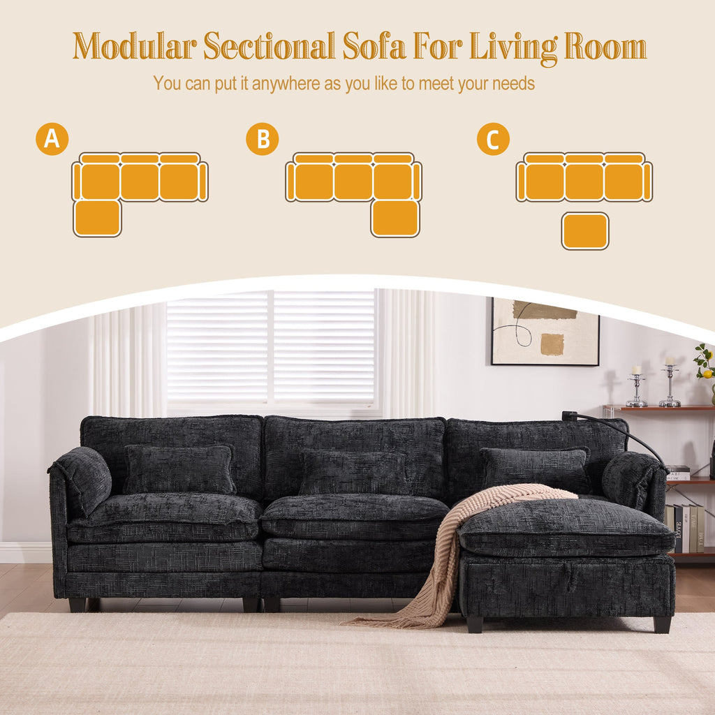 UNITED WE WIN 112' Oversized Sectional Sofa Cloud Couch for Living Room, Modern Chenille L Shaped Couch, Comfy Boucle Modular Sofa Sleeper with Movable Storage Ottoman, Phone Holder, USB Charging Port