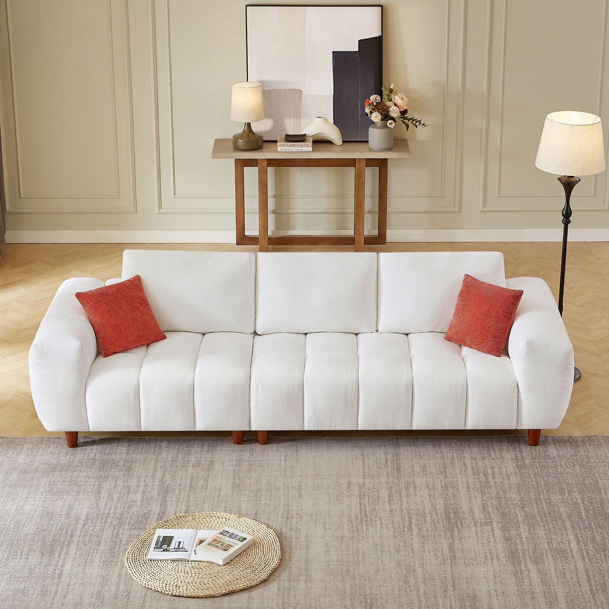 111.81 Inch Convertible Sectional Sofa Couch, L Shaped Sofa with Fabric Couch,Modern Design Cream Style Marshmallow Sofa for Living Room and Office,White