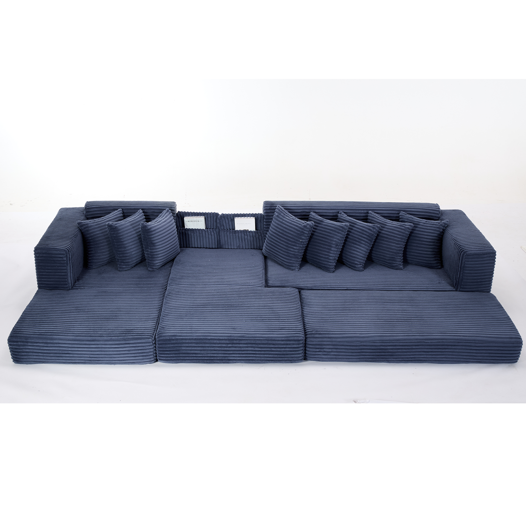 [NEW ARRIVED] [VIDEO PROVIDED]   Oversize Cloud Couch, L-Shape Sofa, Convertible Floor Sleeper Sofa Bed,  No Assembly ,Eight  pillows,3-in-1,Side Pocket,(Left Facing Sofa),3 Seat,Corduroy,Blue