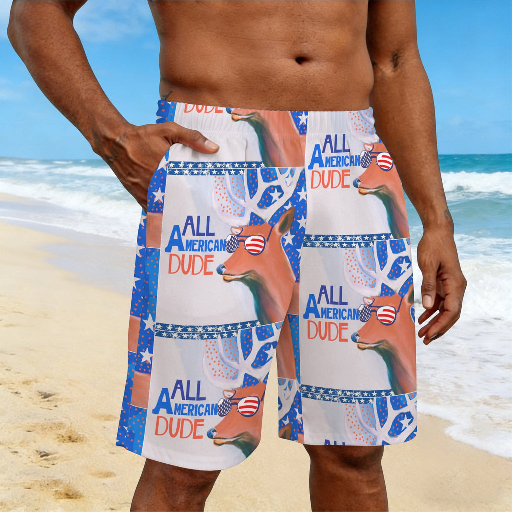 All American Dude Deer Men's All Over Print Swim Shorts | Ships from USA