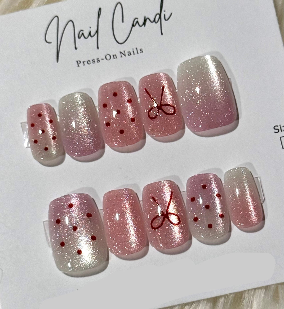Semi-Handmade Short Pink Bow Polka Dot Nails