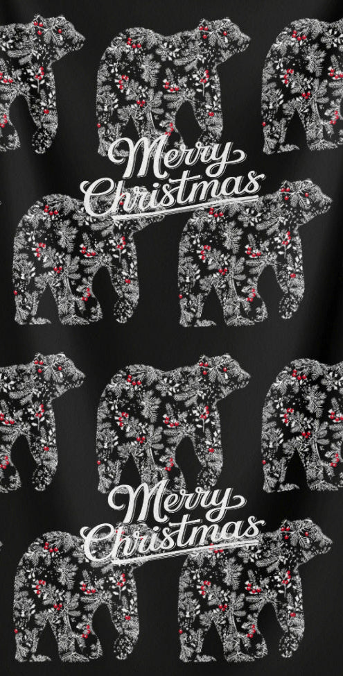 Merry Christmas Chinoiserie Polar Bear Black Bath Towel (Made in USA)