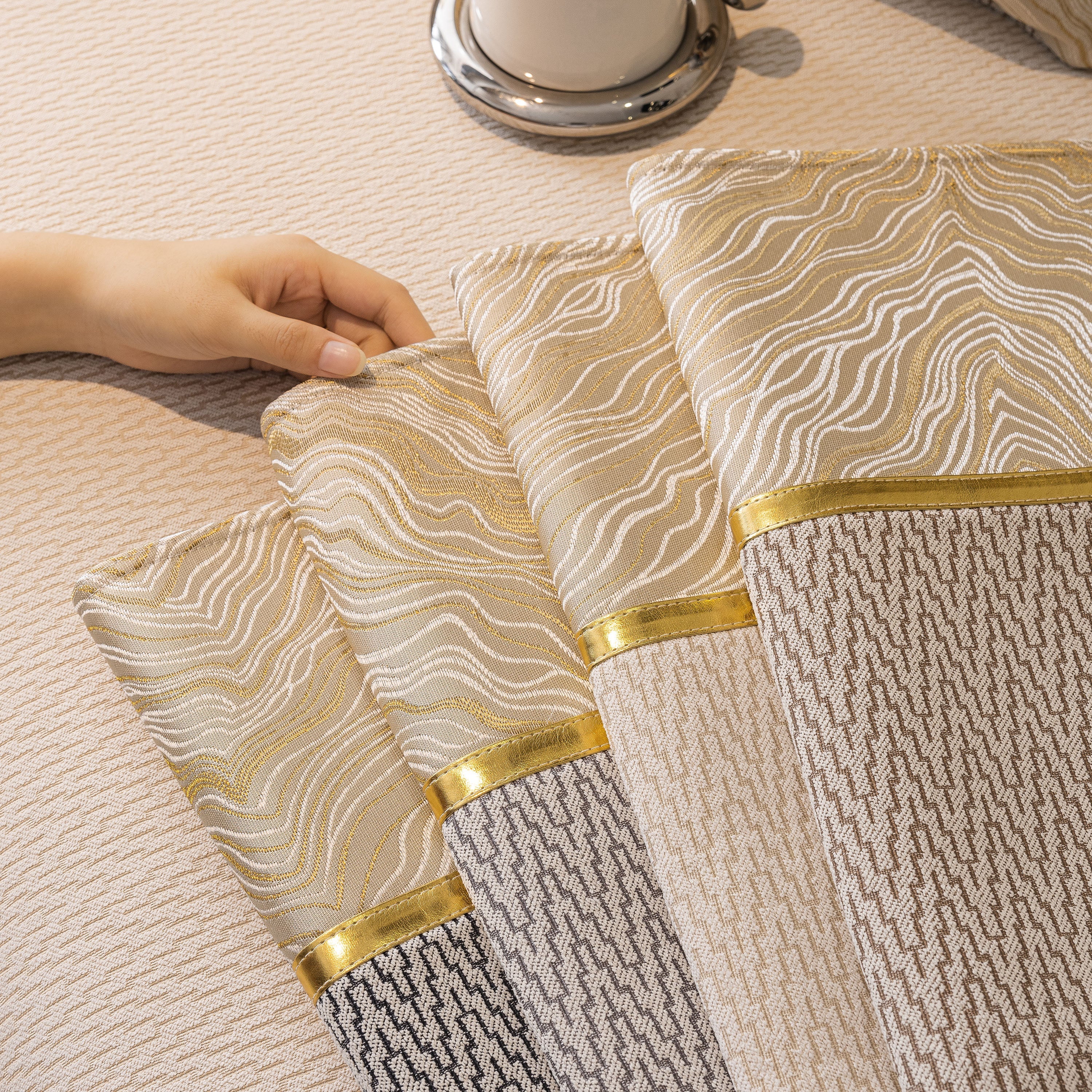 Non-Slip Couch Cover with Gold Trim, Sofa Slipcover for Sectional & Loveseat