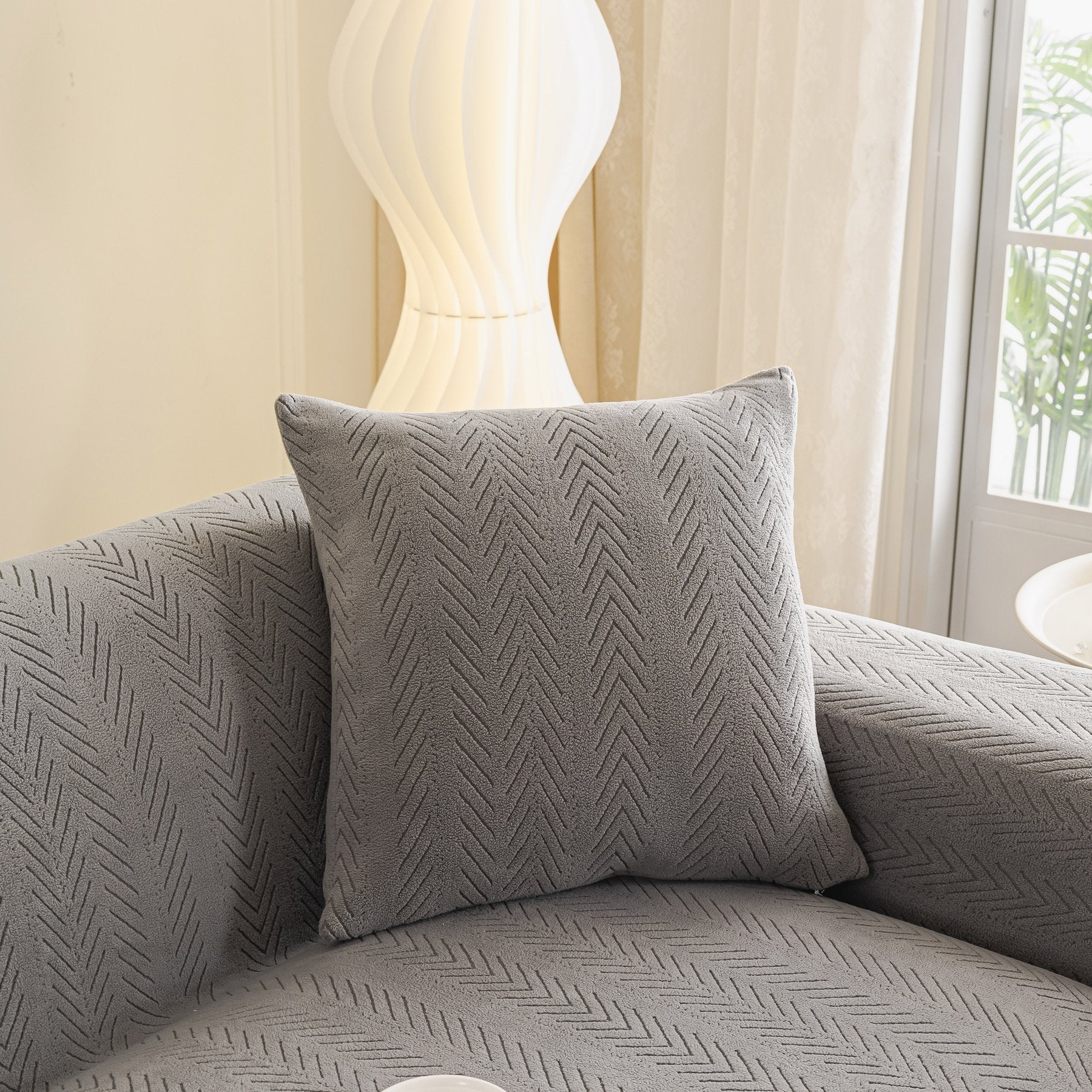 High Stretch Herringbone Textured Slipcover for Standard & L-Shaped Sectional Couches