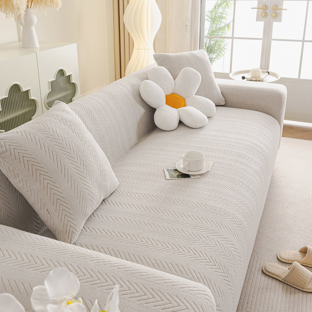 High Stretch Herringbone Textured Slipcover for Standard & L-Shaped Sectional Couches