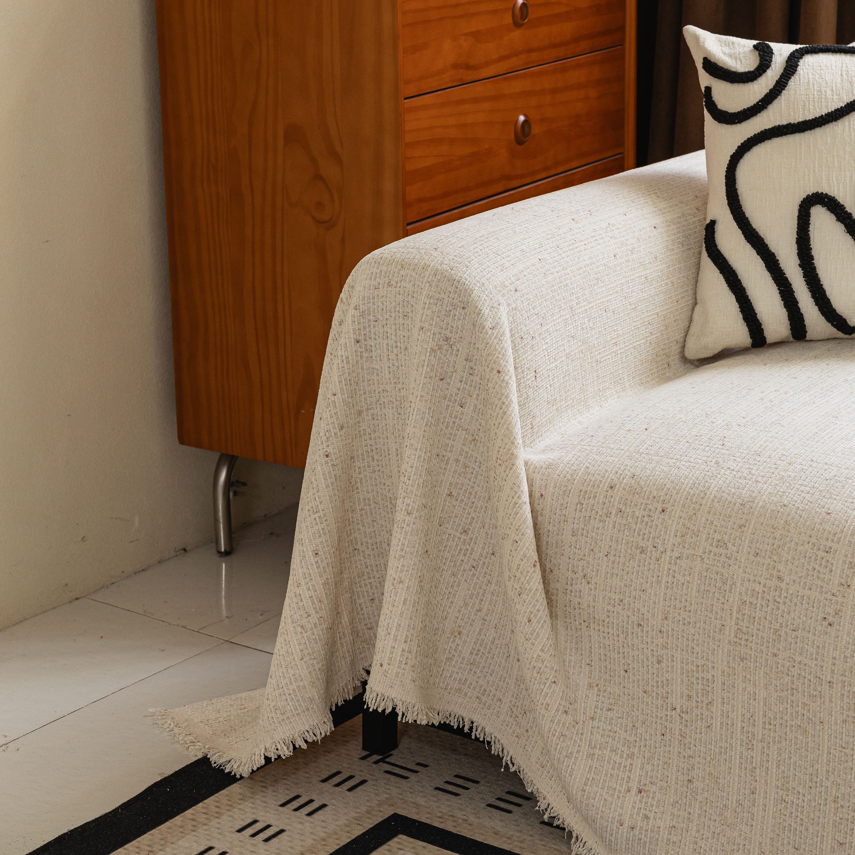 Boho Woven Sofa Throw Cover, Modern Soft Couch Protector for Pets & Living Room Decor