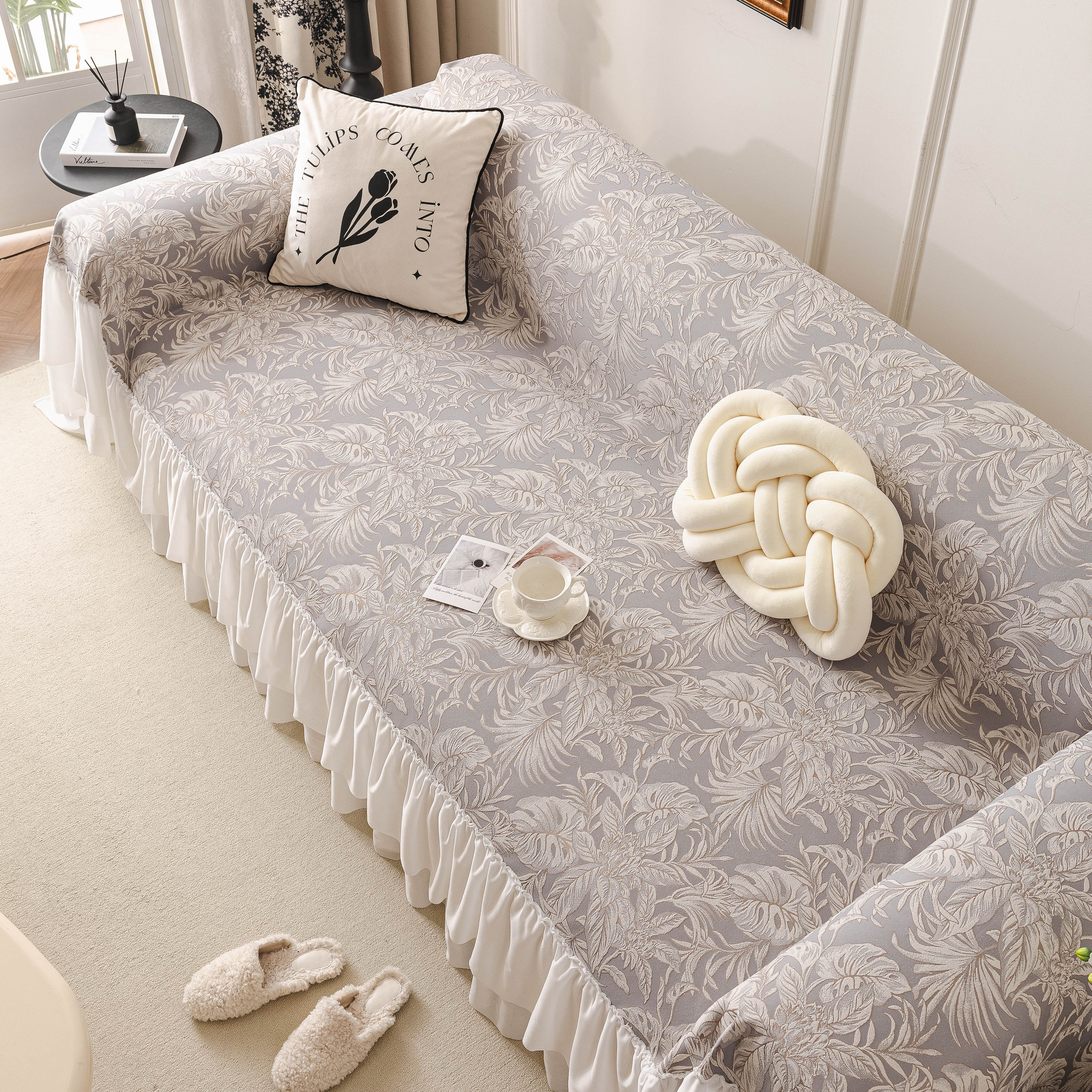 French Chic Style Ruffle Floral Cover Throws for Sofas, Decorative Couch Covers