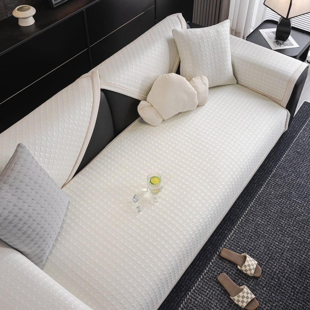 Houndstooth Ice Silk Breathable Sofa Cover, Modern Non-Slip Summer Couch Protector
