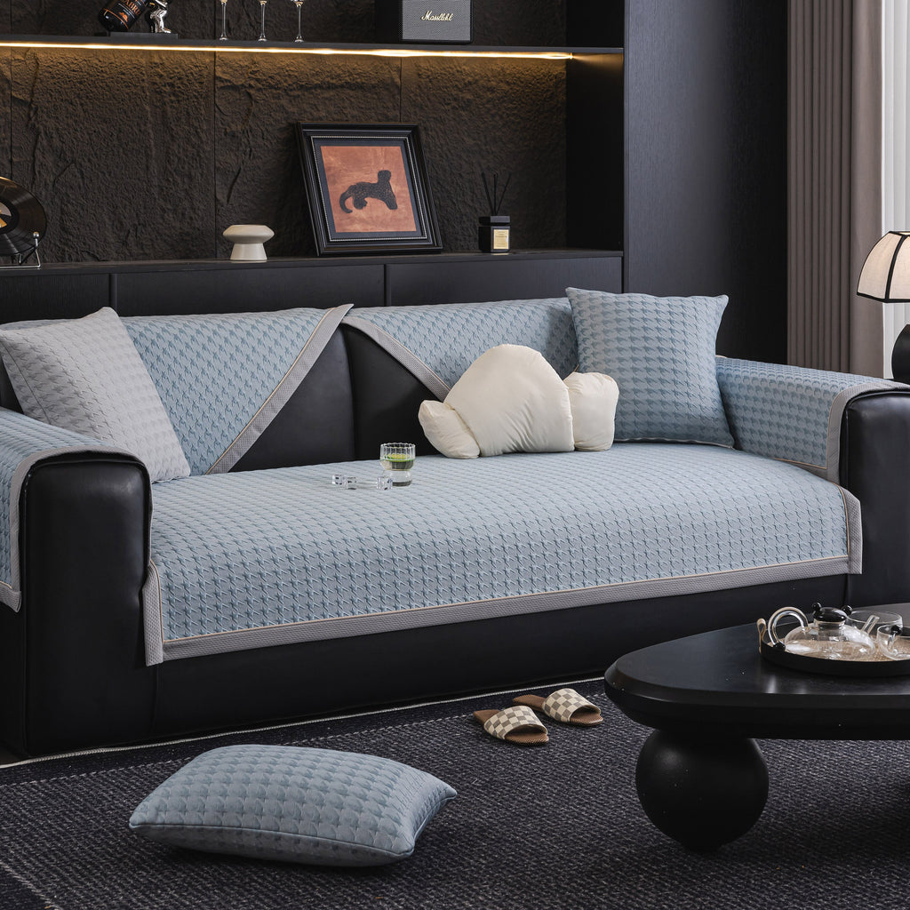 Houndstooth Ice Silk Breathable Sofa Cover, Modern Non-Slip Summer Couch Protector