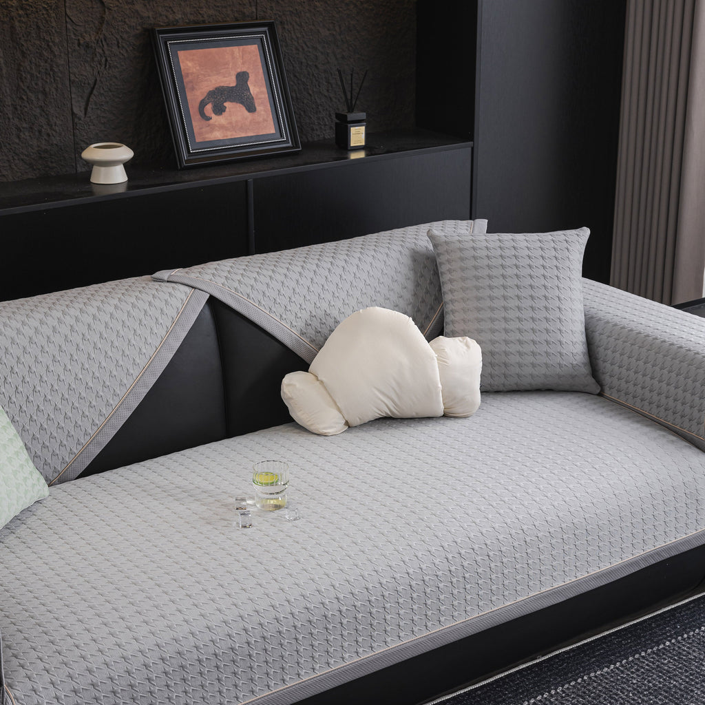 Houndstooth Ice Silk Breathable Sofa Cover, Modern Non-Slip Summer Couch Protector