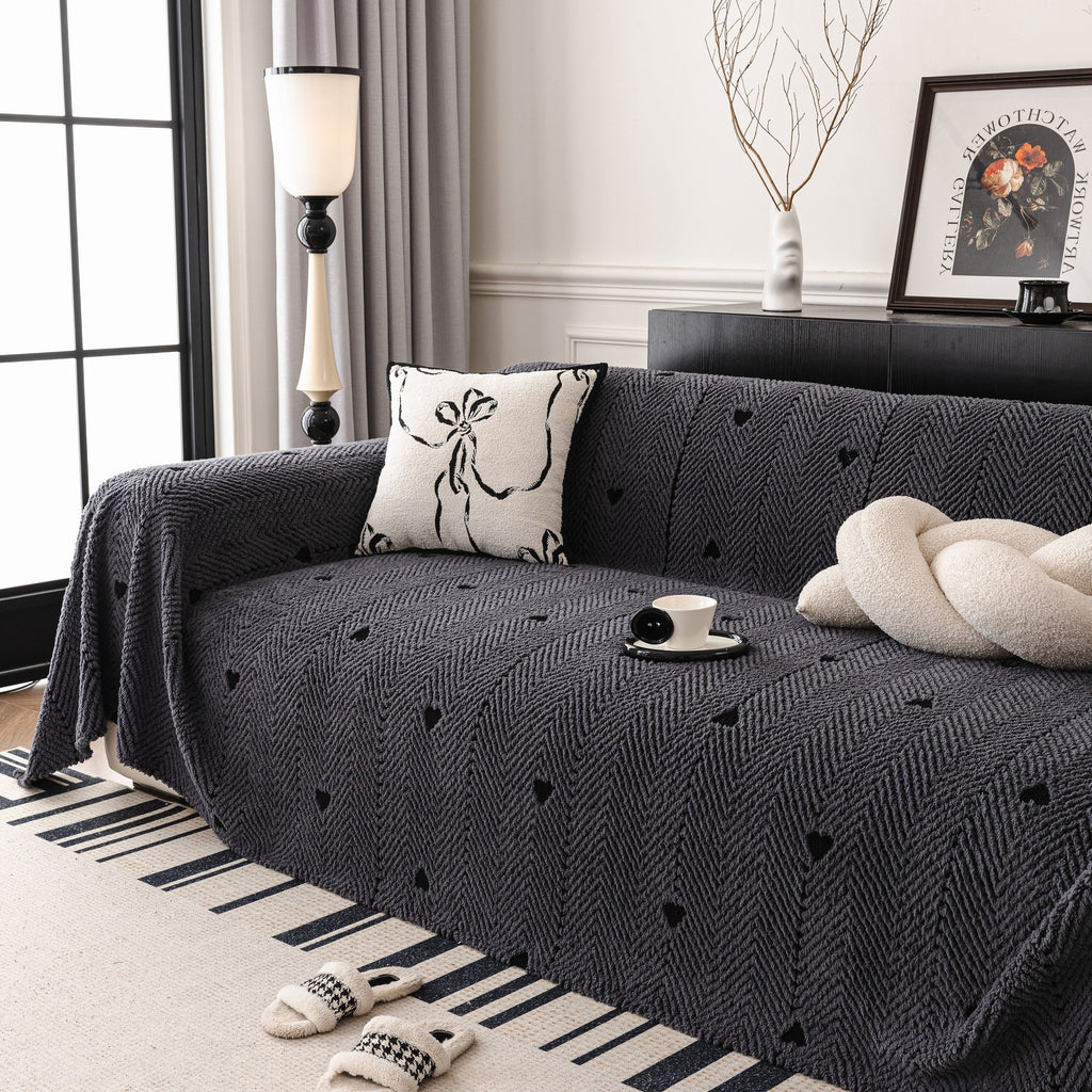 Thick Plush Sofa Cover Throw for Couch, 3D Textured Herringbone Washable Slipcover