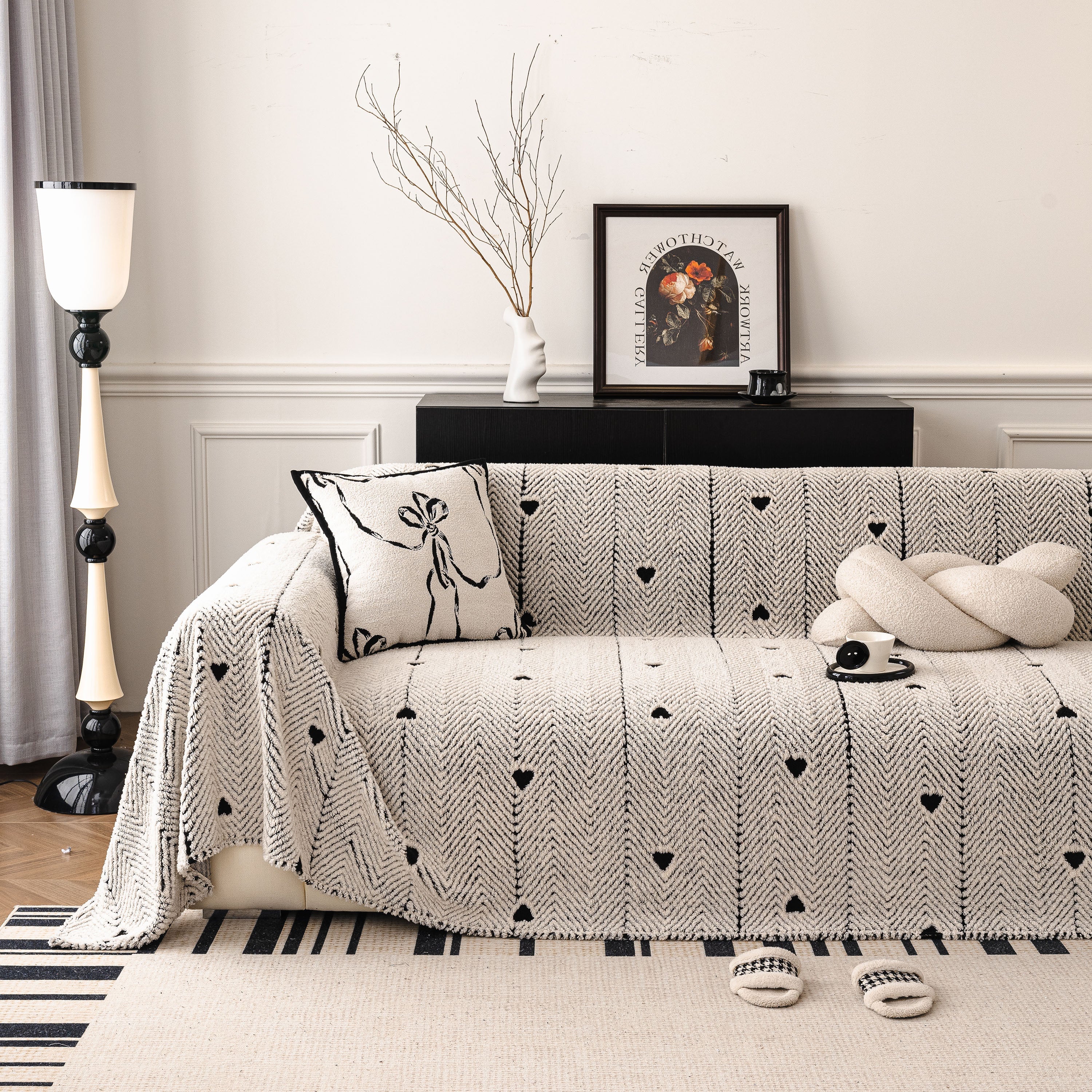 Thick Plush Sofa Cover Throw for Couch, 3D Textured Herringbone Washable Slipcover