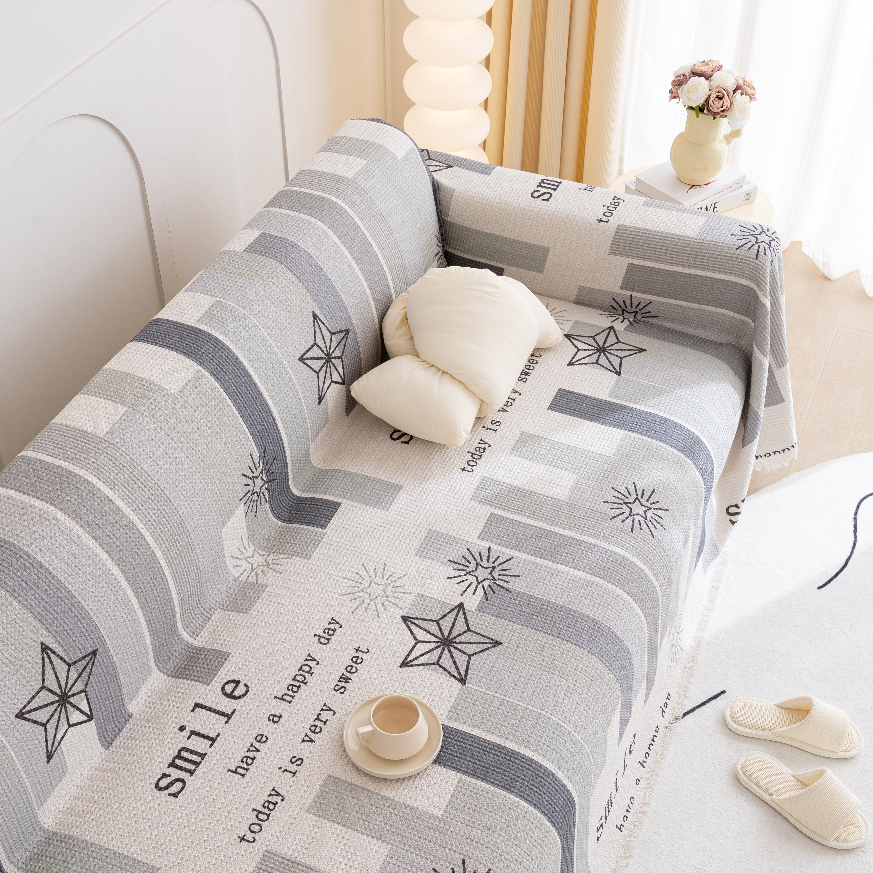Chenille Sofa Cover Throw, Smile Couch Cover Blanket Throws for Couches, Soft Sofa Towel