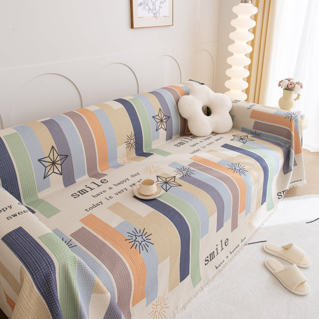 Chenille Sofa Cover Throw, Smile Couch Cover Blanket Throws for Couches, Soft Sofa Towel