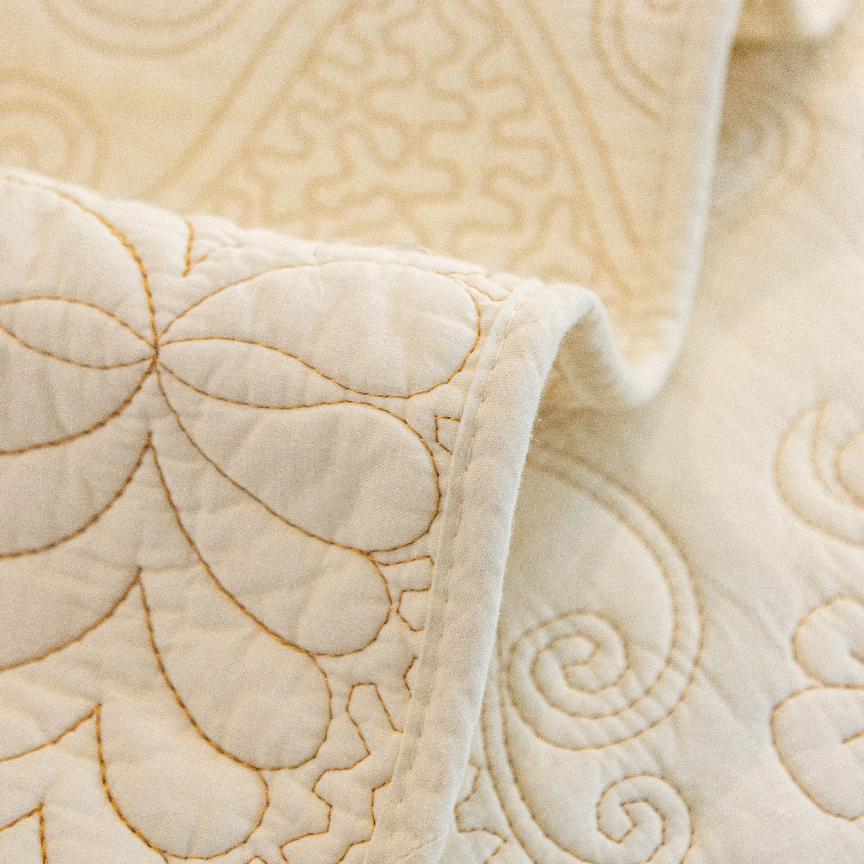 Baroque Floral Quilted Cotton Sofa Cover, Non-Slip Washable Couch Protector