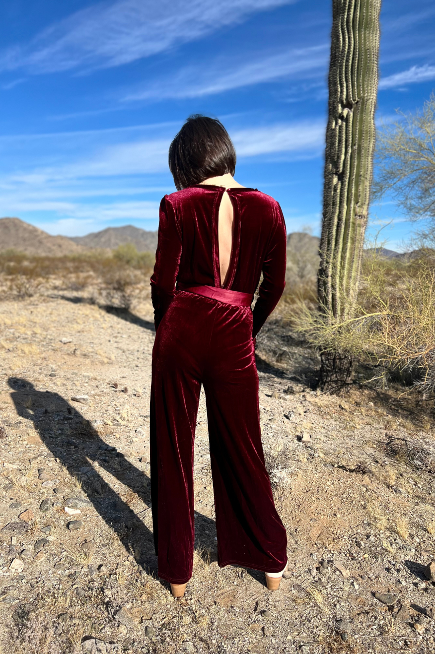 Red Velvet Keyhole Jumpsuit