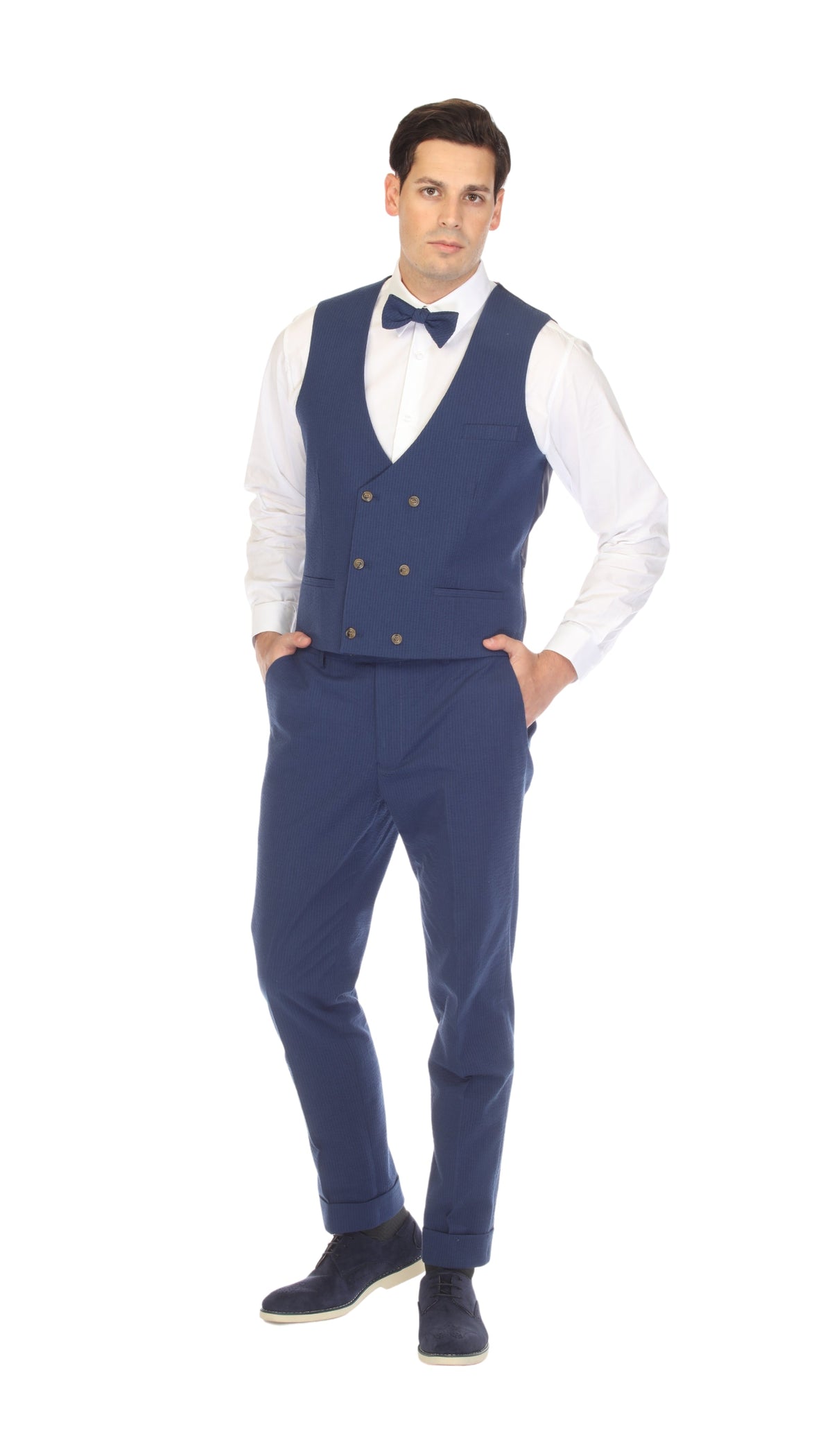 Men's Blue Grant Double Breasted Seersucker Vest