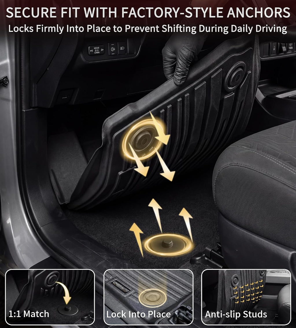 Umbrauto Floor Mats for Toyota Tundra 2014-2021 CrewMax Cab, All Weather TPE Truck Floor Liners Custom Fit Tundra SR5/TRD/Limited/Platinum, 3D Laser Scanned Waterproof Car Rug Front & Rear 2 Row