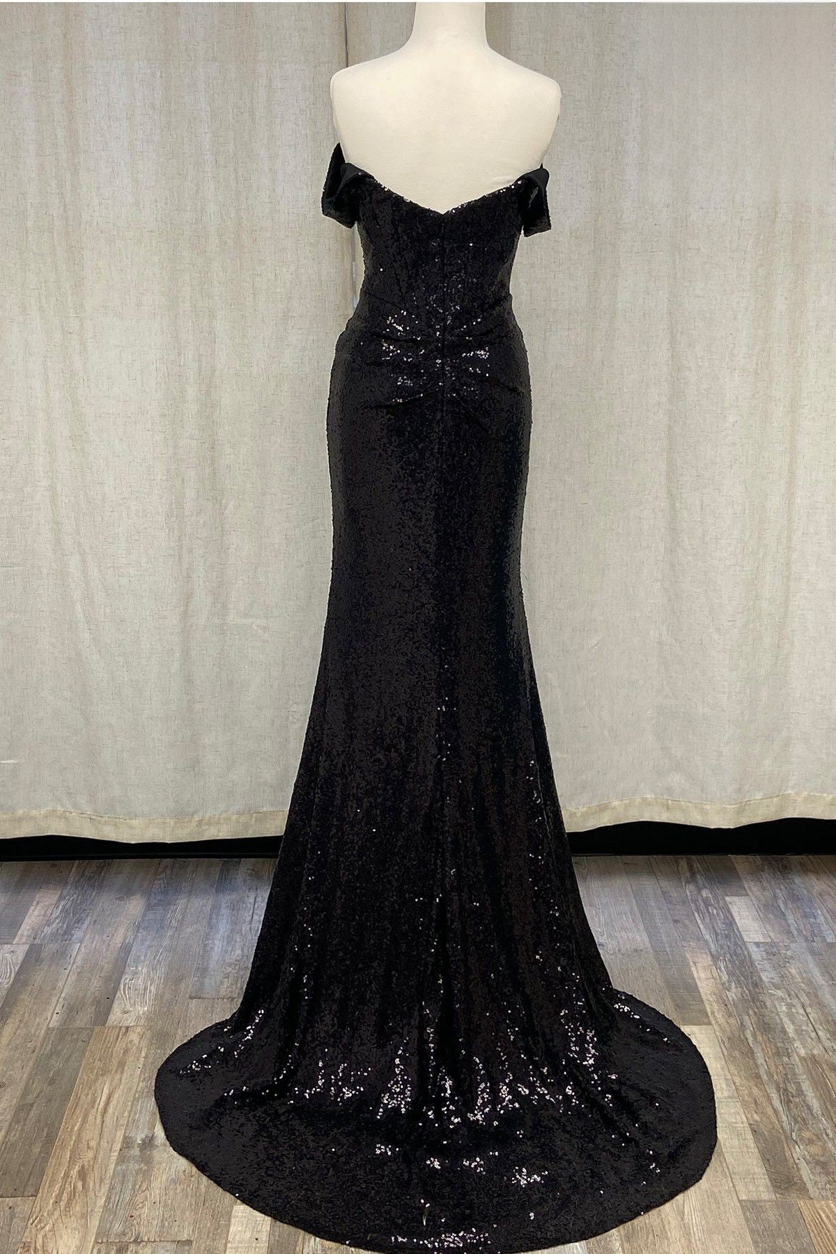 Off The Shoulder Sequins Embellished Evening Dress w/ Straight Across Neckline NXR1203
