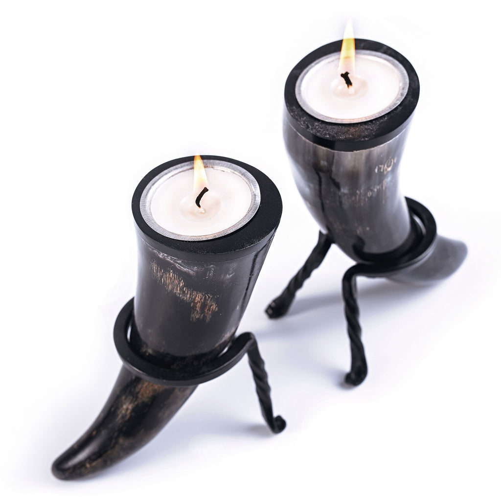 Viking Candle Holders – Ox Horn Tealight Set of 2