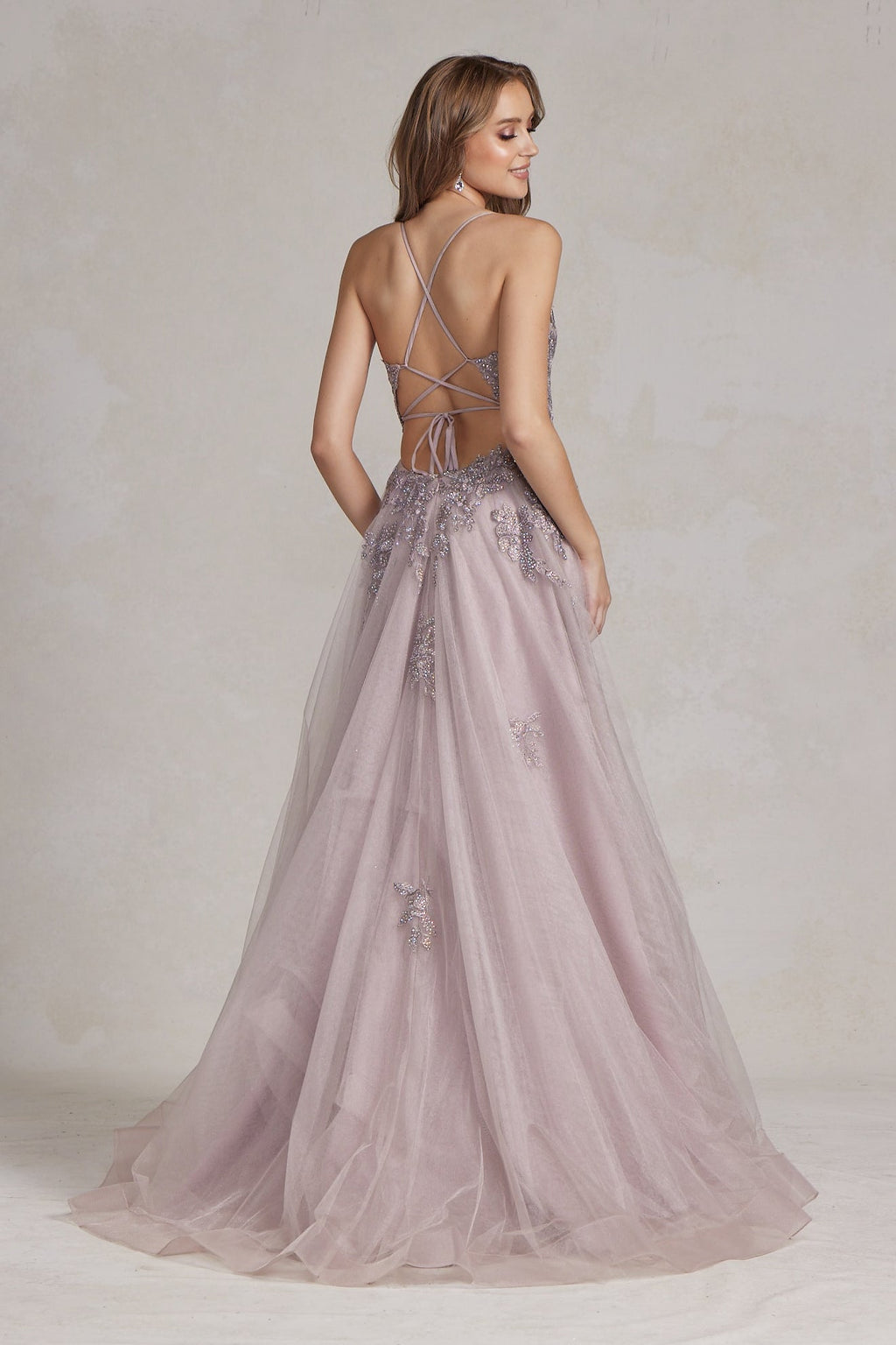 Romantic Floral Lace Embellished A-Line Graduation Dress w/ Charming Leg Slit NXG1149